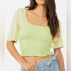 NWT Free People Lime Green Smocked Blouse